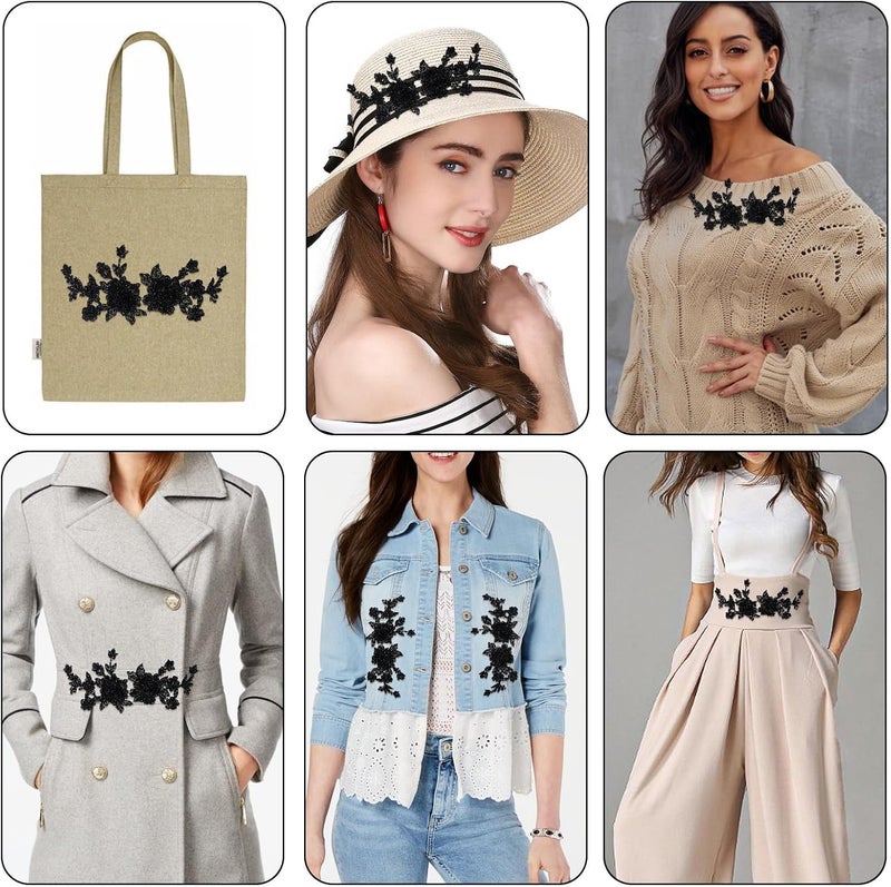 Ymapinc 2PCS Black Appliques Embellishments,Embroidered lace Appliques Embellishments Fabric Vintage Flower Stickers Suitable for The Beautification of Clothing Backpacks Household Fabric Products - Image 5